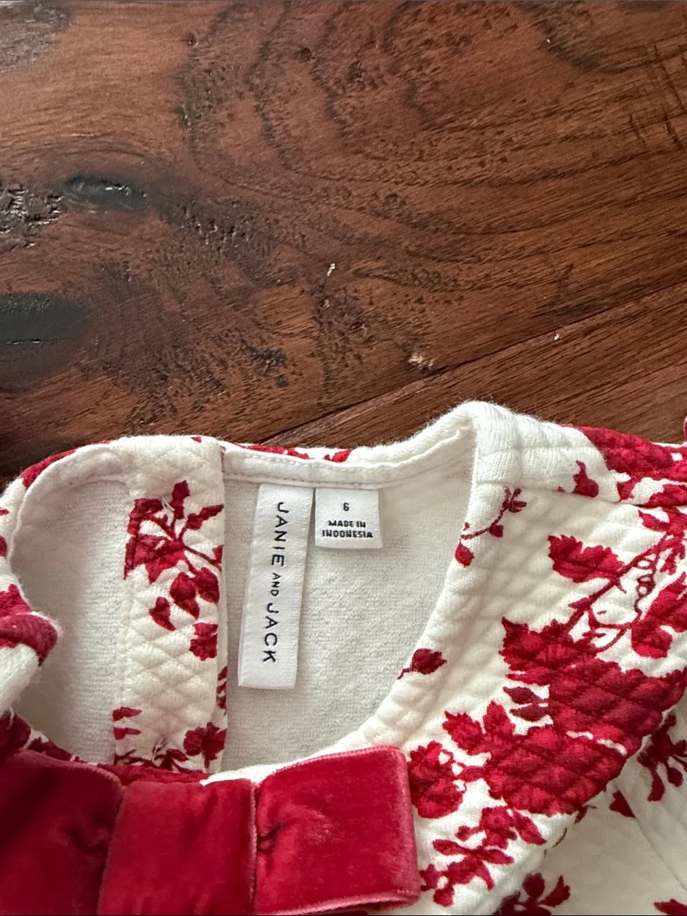Janie and Jack Dress with Red Floral Print & Velvet Bows - holiday or Christmas